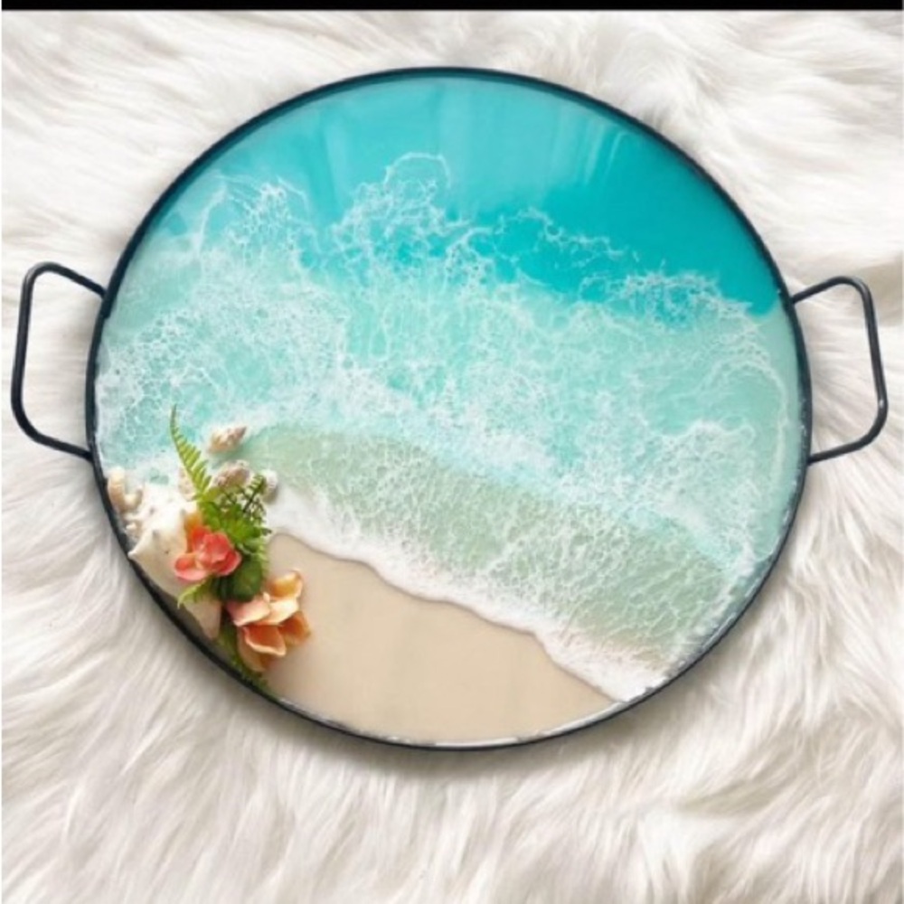 Fun resin Beach themed decorative and/or serving tray 16.5”, unique!